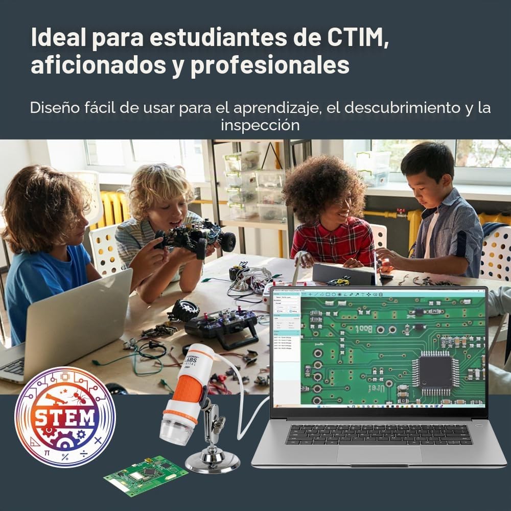 Capture sus descubrimientos con el microscopio digital portátil Deluxe 44302-C de Celestron, gris