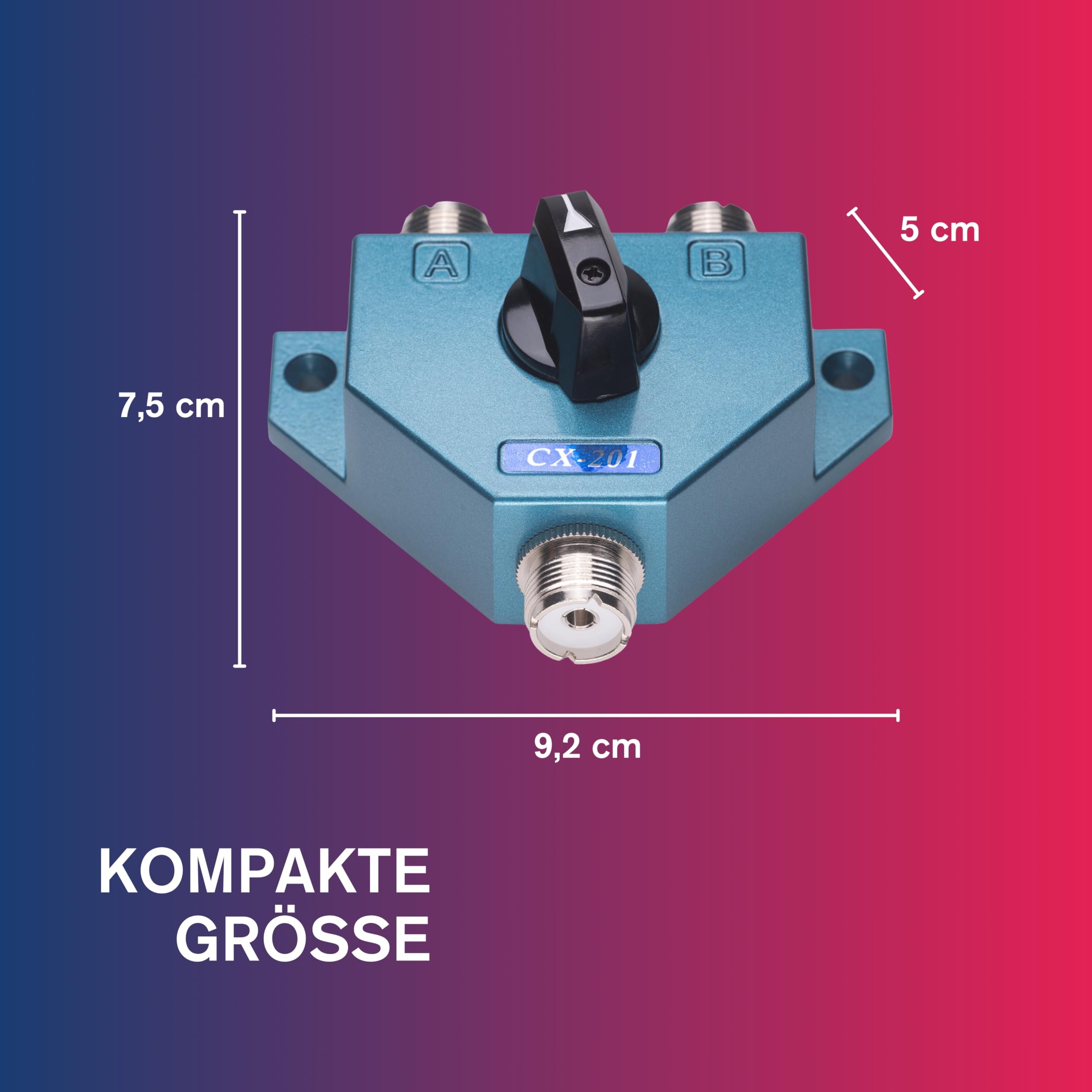 Albrecht CX 201 2-Wege PL Antennenumschalter 7401, ideal für CB Funk/Amateurfunk, Metallgehäuse, Koaxialsplitter für 2 Funkantennen mit PL-Stecker