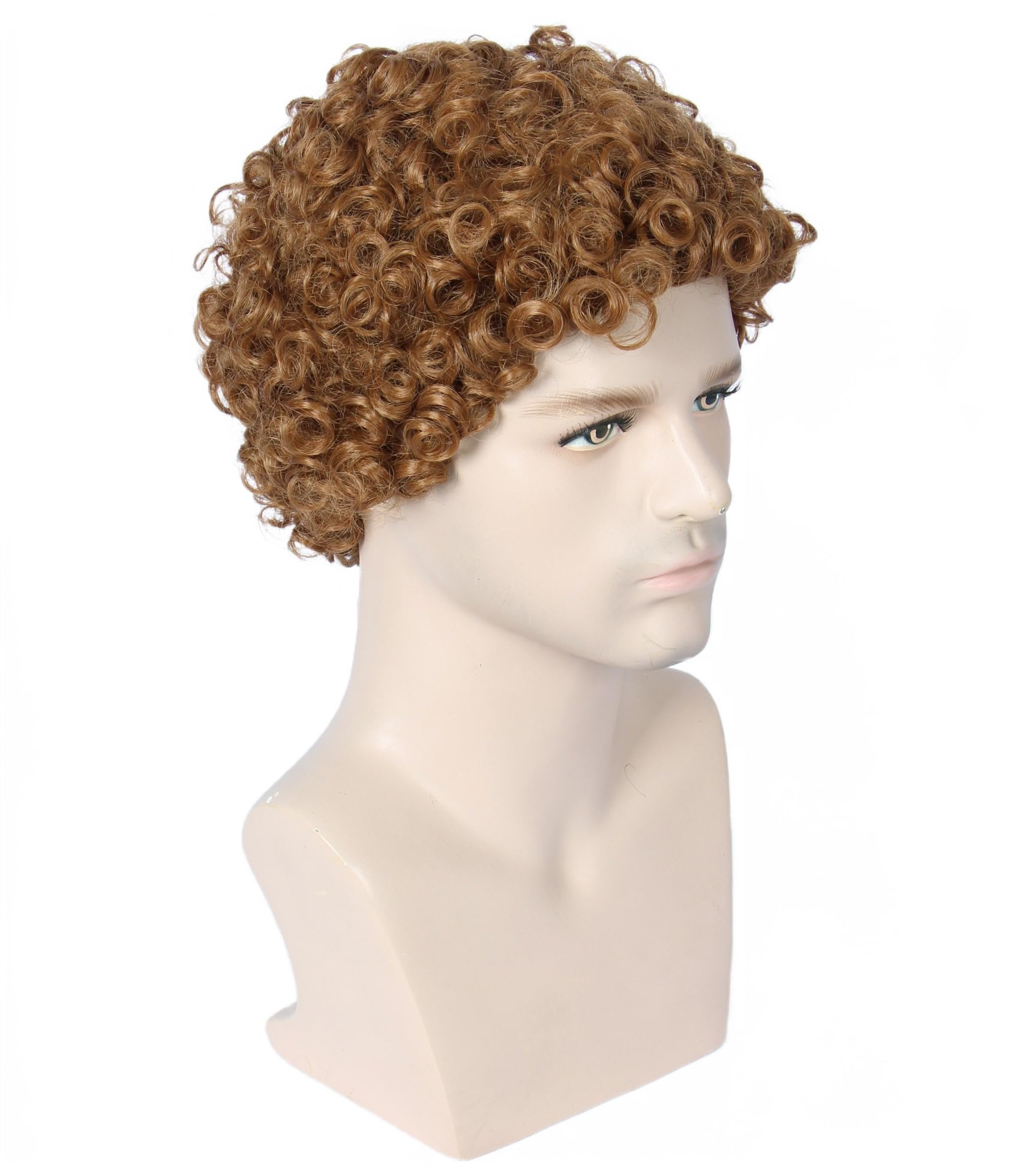 Linfairy Short 80's Costumes Men's Disco Dirt Bag Wig & Hat Halloween Cosplay Costume Curly Wig for Man, Brown - Image 2