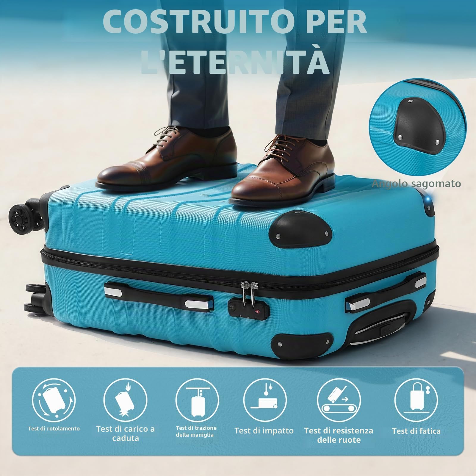 COOLIFE Set di 3 valigie, M+L+XL, guscio rigido in ABS, con lucchetto TSA | Ruote silenziose, maniglia telescopica, cerniere YKK, angoli antiurto, per viaggi in famiglia, periodi di studio all'estero