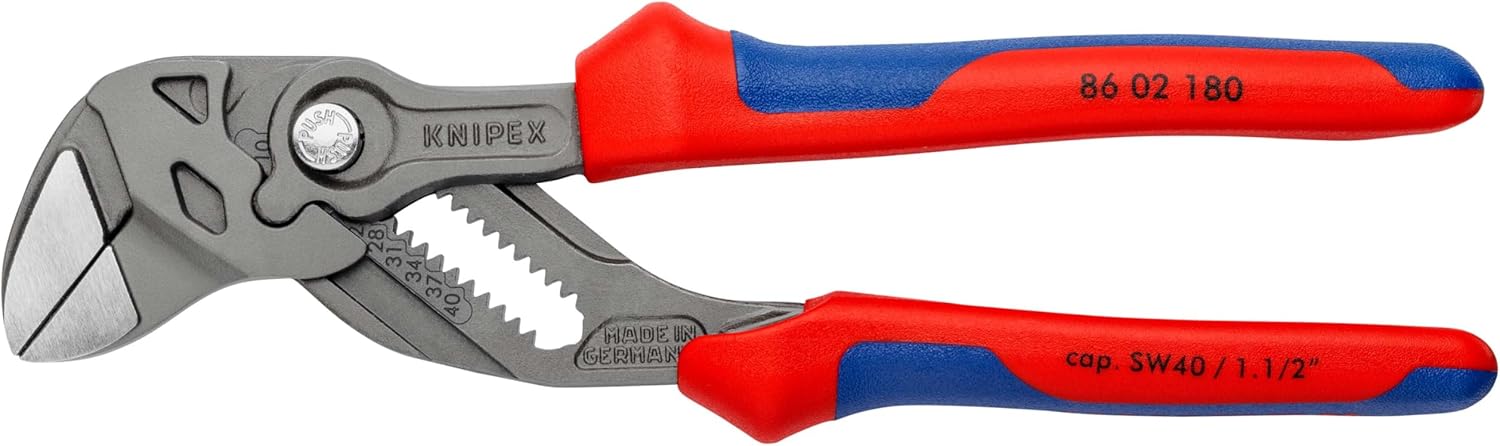 Knipex Pliers Wrench pliers and a wrench in a single tool grey atramentized, with multi-component grips 180 mm 86 02 180