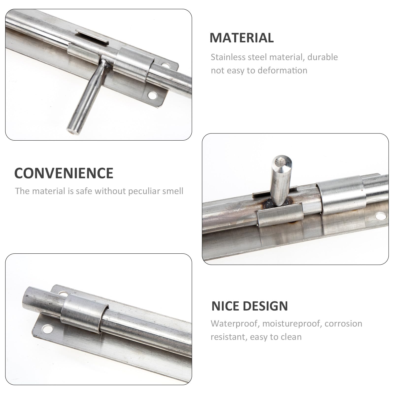 Verrou de Porte en Acier Inoxydable Long Verrouillage Coulissant Argenté et Targette Sécurisée, Conçu pour Fenêtres et Portes, Usage Domestique et Professionnel