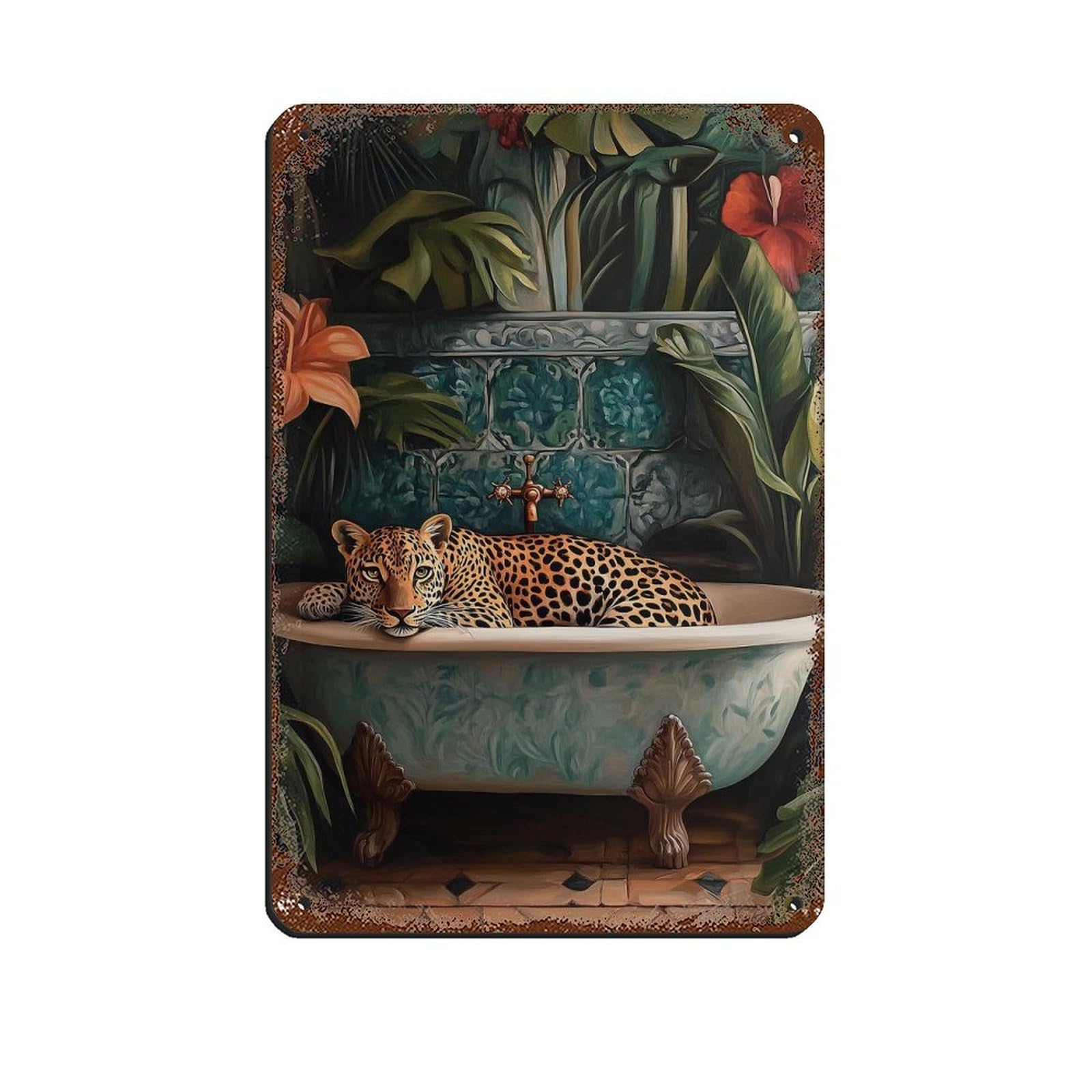 Matisse Funny Leopard In Bathtub Poster Retro Poster Metal Tin Sign Chic Art Retro Iron Painting Bar People Cave Cafe Family Garage Poster Wall Decoration 8x12inch(20x30cm)
