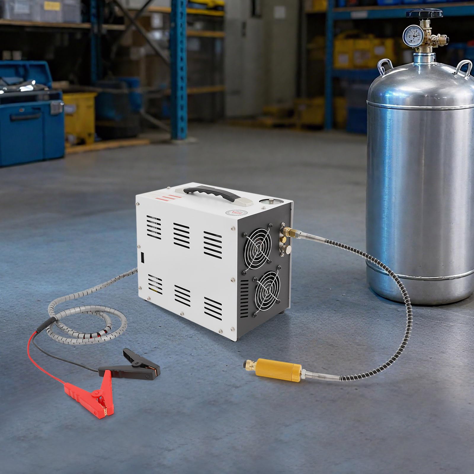 4500Psi Pcp Luftkompressor, 3-stufige Kompression, Lüftergekühlt, Flüsterkompressor Auto-Stopp, Luftgewehrkompressor mit Hochdruckschlauchs Schnellkupplung Batterieklemmen