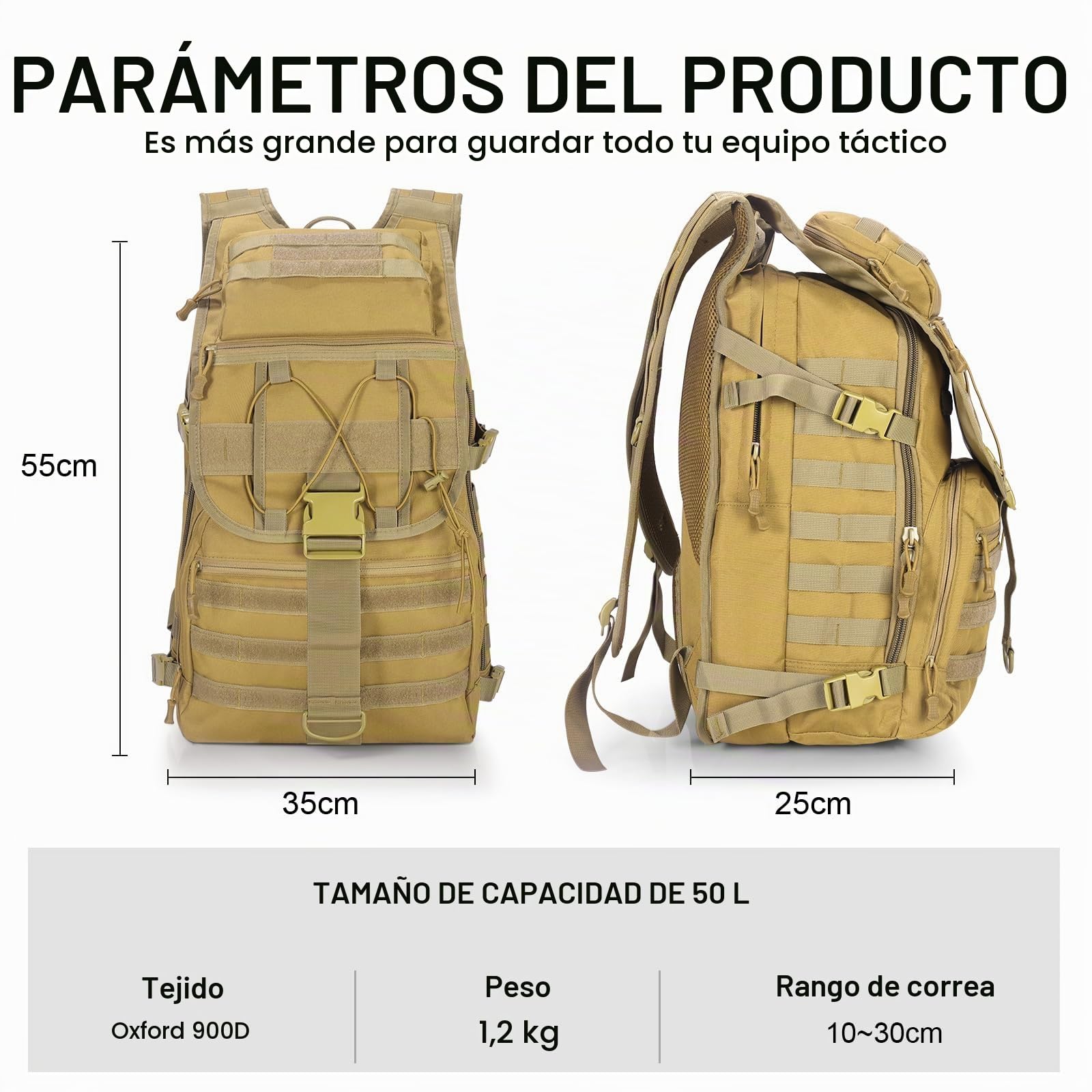 SHANNA Mochila Militar Utilidad 35L/50L Tactica, Mochila Crossfit Gran Capacidad Paquete de Asalto Molle, Mochilas de Emergencia de 3 Días para Caza Senderismo Acampada y Actividad al Aire Libre