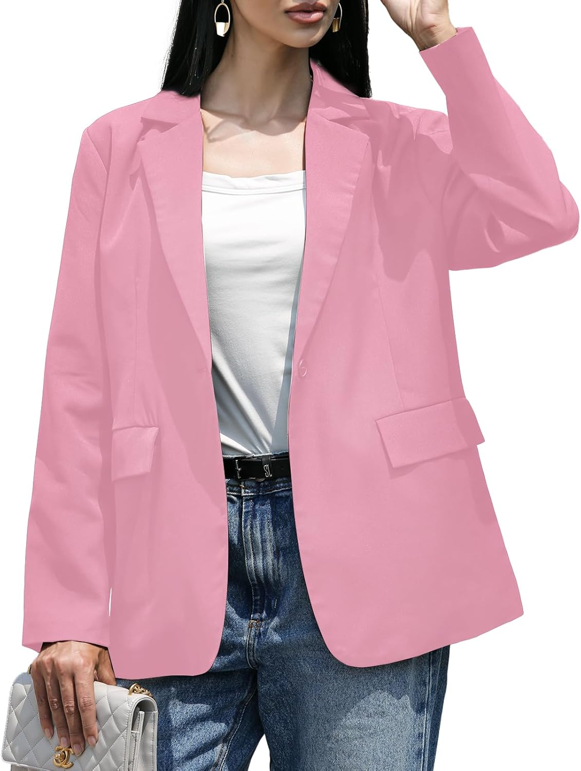 Women's Blazer - Loose Fit Suit Jacket with One Button Closure, Casual & Formal Dress Jacket Without Shoulder Pads
