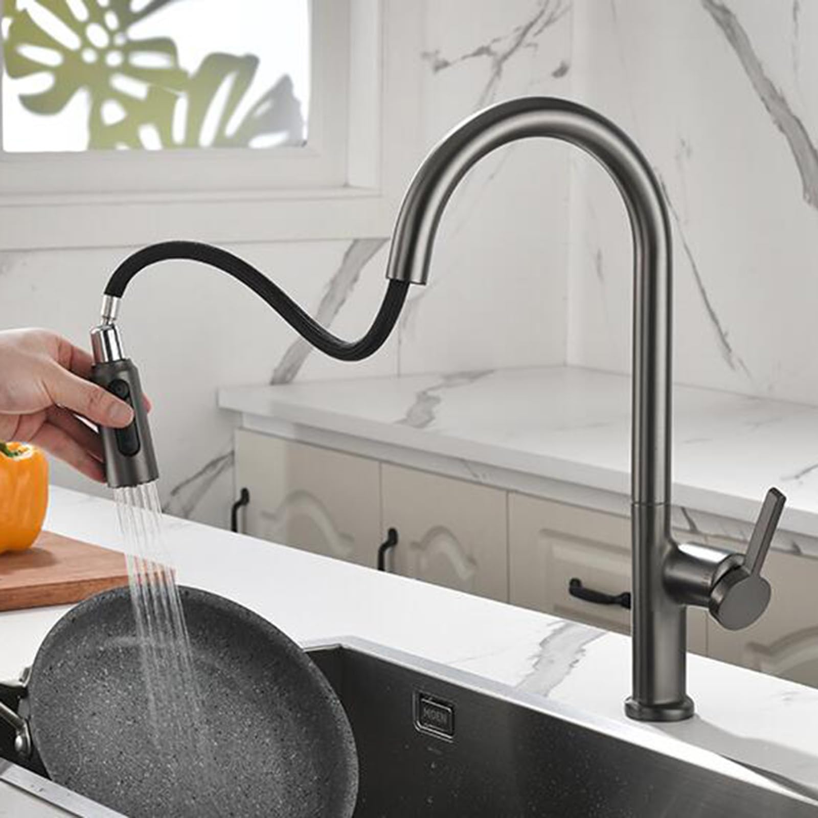 Fun Orange 16.9 In. Single-Handle Touchless Pull-Down Sprayer Kitchen Faucet With 360 ° Swivel Spout In Brushed Nickel - View #4