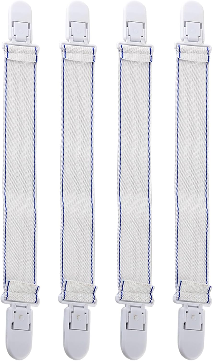 4Pcs Bed Sheet Fasteners Mattress Holder Clips High Elastic Strap for Tight Fixation Nylon Rubber Sturdy Long Lasting Anti Fall Grippers for Thin Flat Sheets Multipurpose Clothes P