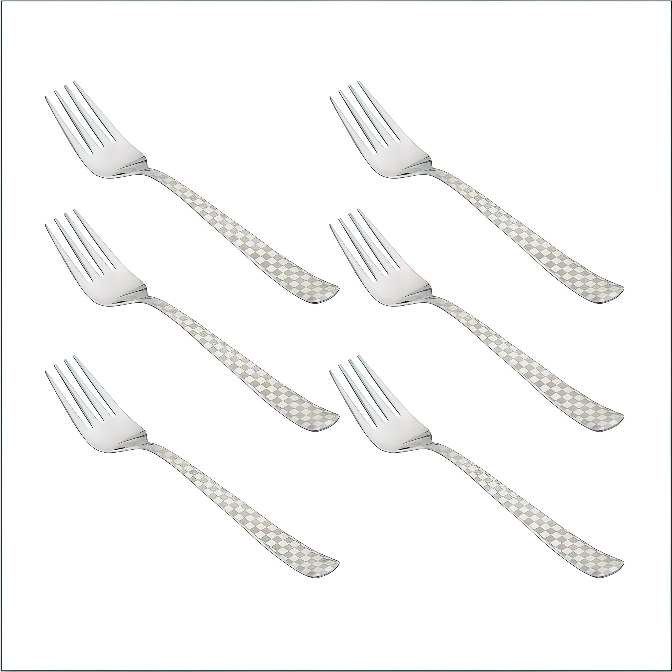 Parage Stainless Steel Forks Set of 6 - Dessert Fork Set for Home and Kitchen, 6-Pieces Fruit Fork for Dining Table, Shiny and Sturdy Handle Fork, Checks Design, 18.5 cm
