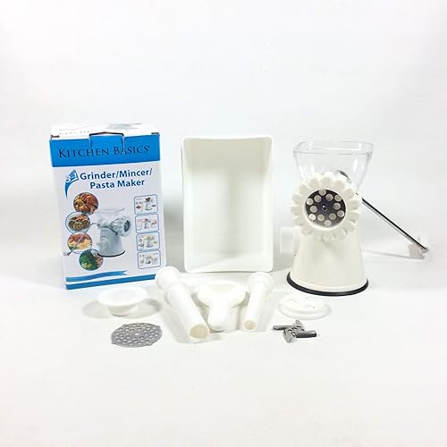 Miniatura 2 de Picadora de carne y vegetales 3 en 1, de la marca Kitchen Basics, máquina para rellenar salchichas de 3 tamaños, máquina para pastas, Blanco