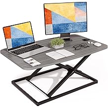 JOY worker Standing Desk Converter, 31 Inch Compact Height Adjustable Stand up Desk Riser, Ultra Low Profile Sit to Stand Workstation for Laptop Riser Workstation, Grey