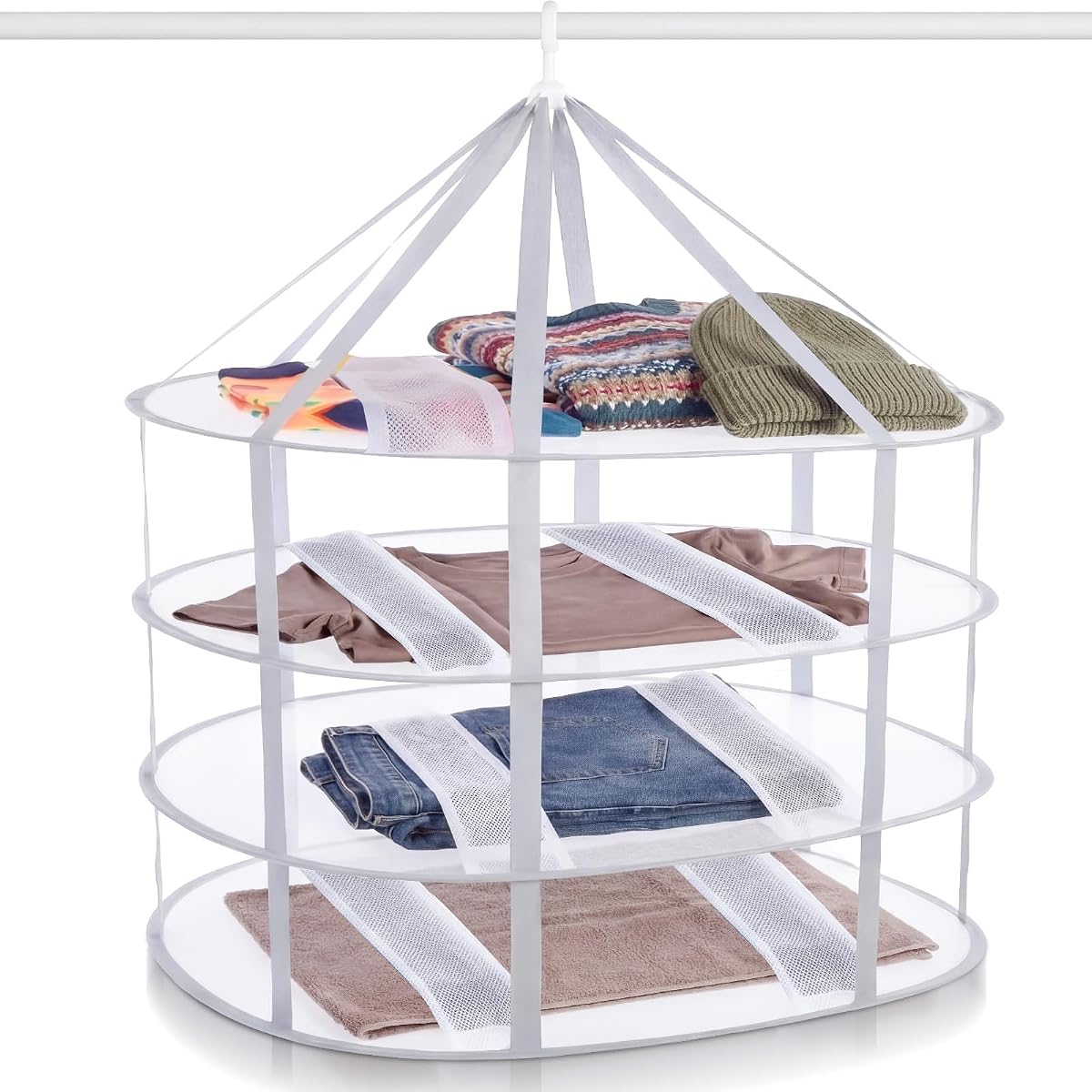 4-Tier Folding Sweater Drying Rack Mesh Clothes Hanging Foldable Sweater Dryer Portable Clothes Drying Rack for Flat Knitwear Laundry T-Shirt Swimsuit Delicates (1 Pack)