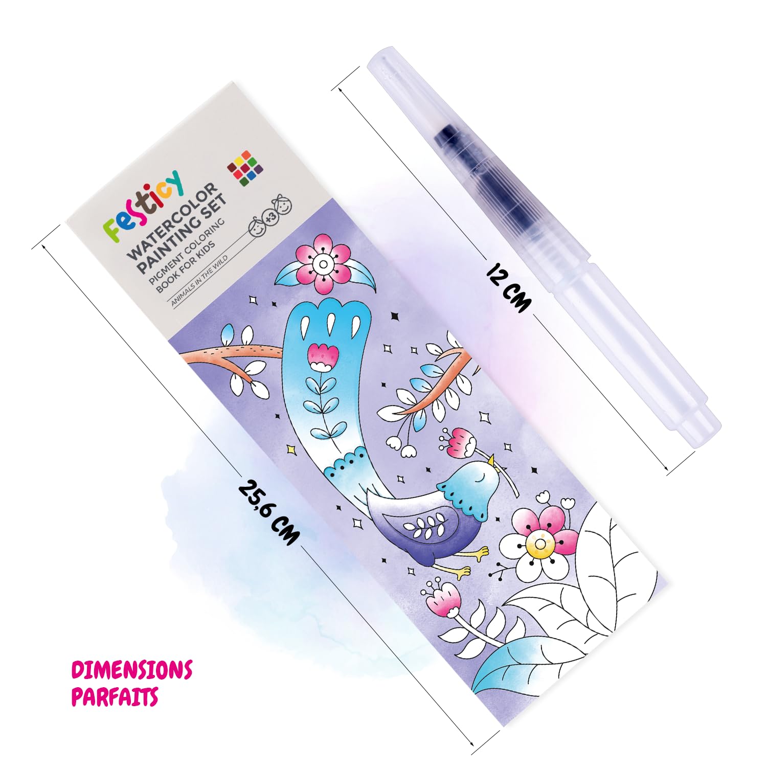 Festicy Libro De Pintura Con Acuarela Y Pincel De Agua – 25 Páginas Perforadas Para Viajar Y Colorear – Ideal Para Niños De 2 A 10 Años