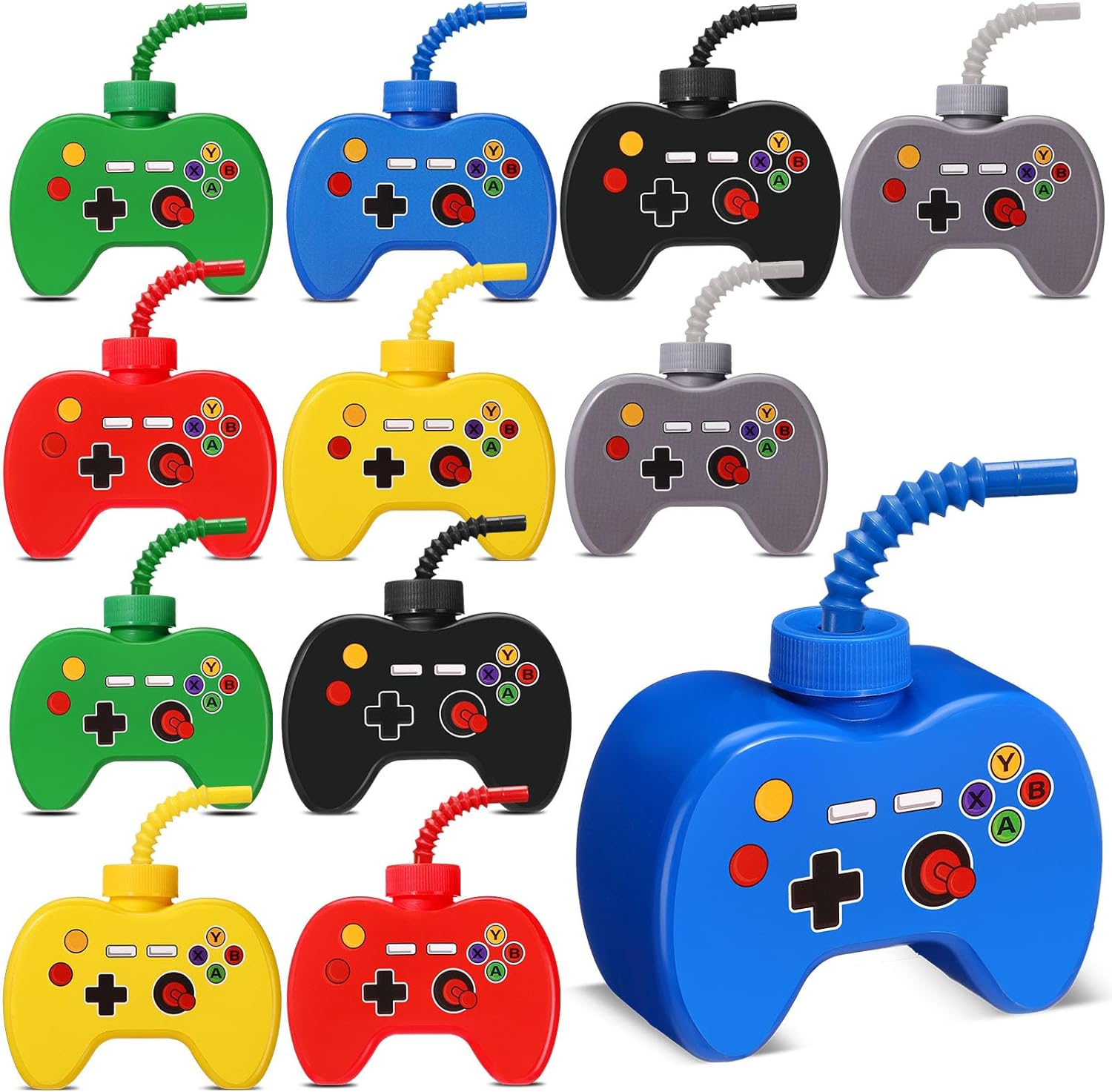 Tanlade 12 Pcs Plastic Video Game Party Cups with Straw and Lid, 10 oz Gamer Birthday Cups Video Gaming Party Favors for Boy Gamer
