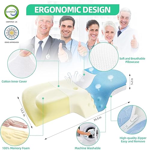 Miniatura 2 de Almohadas ergonómicas de apoyo para el cuello para dormir, almohadas de espuma viscoelástica, almohada ortopédica de espuma viscoelástica, almohada