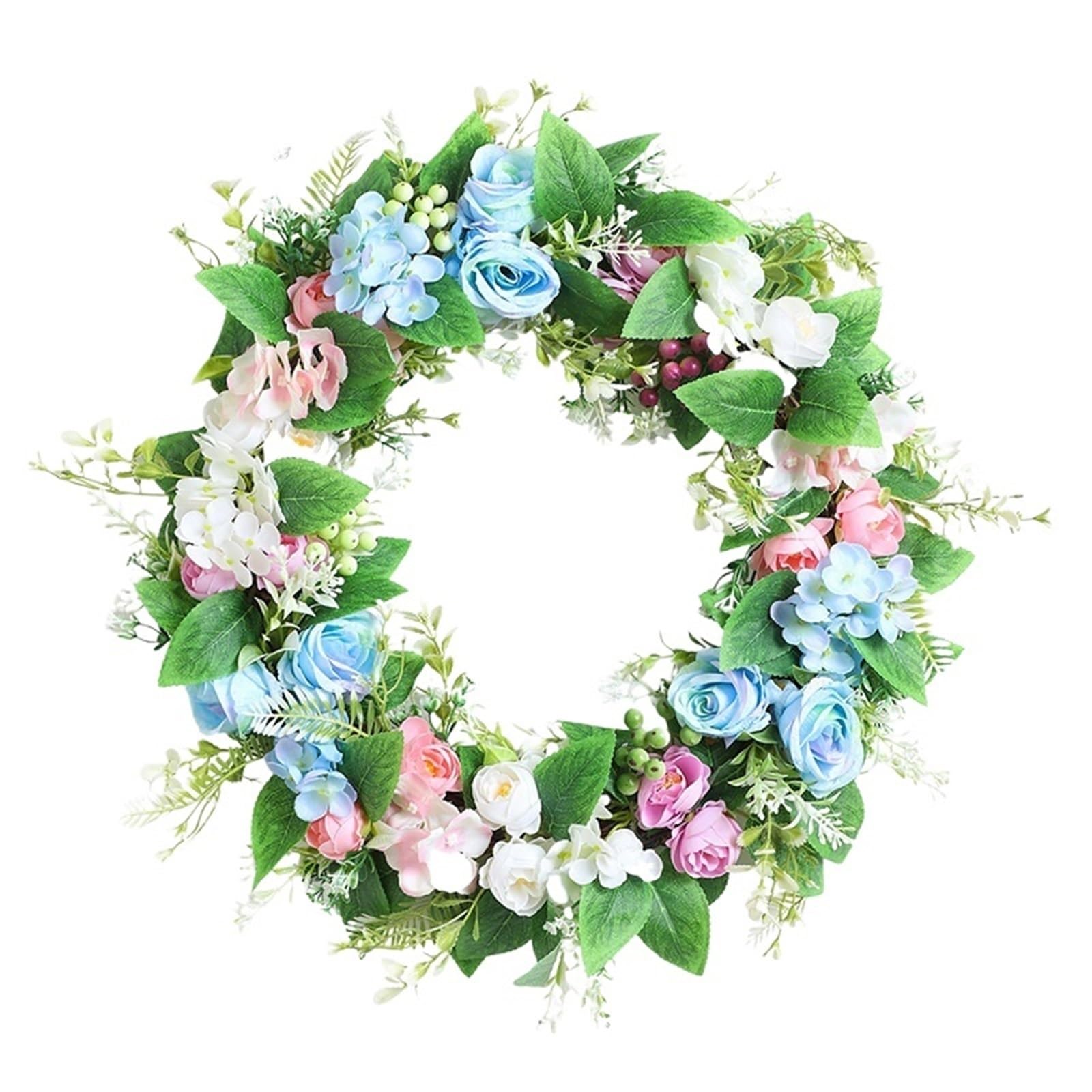 Door Wreath Spring Summer Vivid Flowers Wreath For Front Door 18inch Artificial Daisy With Greenery Wreaths Home Farmhouse Decor(Color-02)