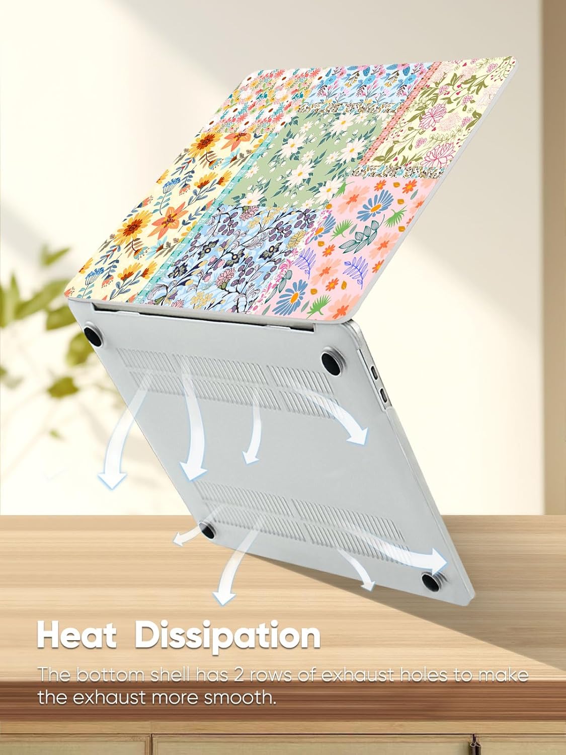 Seorsok Compatible with MacBook Air 13 Inch Case 2022 2021 2020-2018 Release A1932 A2179 M1 A2337 Touch ID,Colorful Blooming Flower Plastic Hard Shell Case with Keyboard Cover,Pink Floral - Image 6