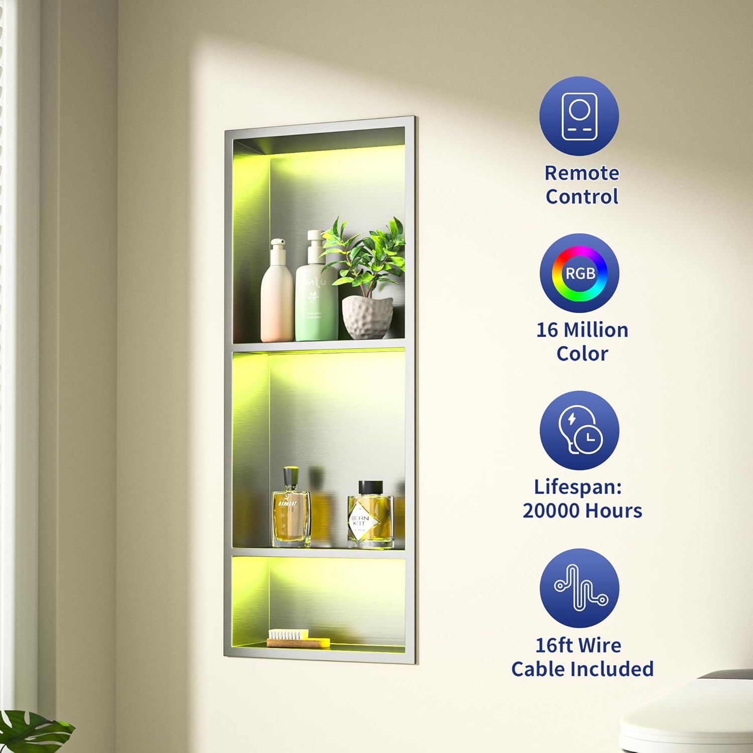 Led Shower Niche with RGB Light 30" X 12" Brushed Nickel 304 Stainless Steel Shower Niche with 3-Tiers Shelves Waterproof No Tile Needed Recessed Niches Shower for Bathroom Storage