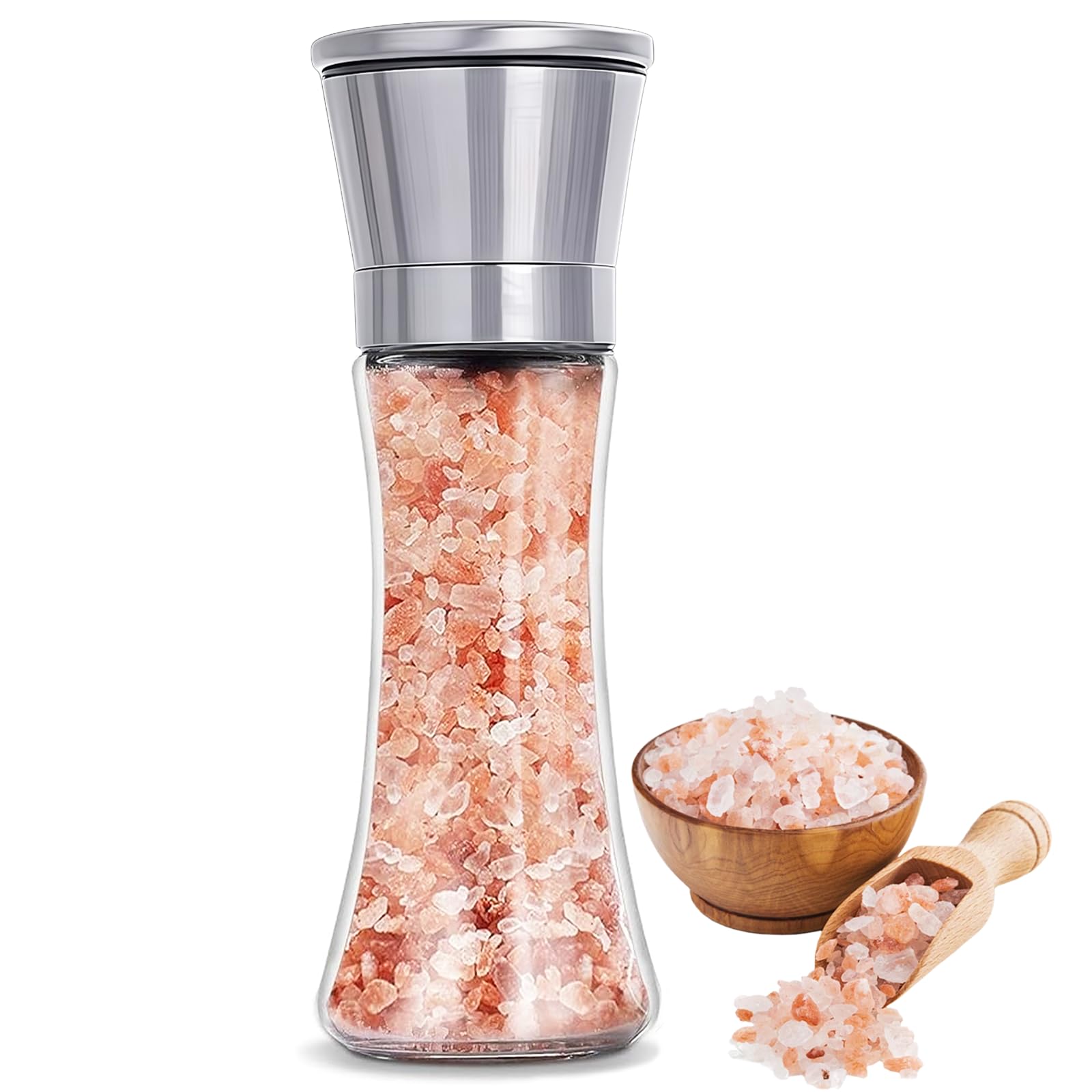 Wanheart Salt and Pepper Mill - Kitchen Hand Grinder,Glass and 304 Stainless Steel Grinder, Corrosion Resistant Ceramic Core, Adjustable Coarseness, Refillable,Large Capacity