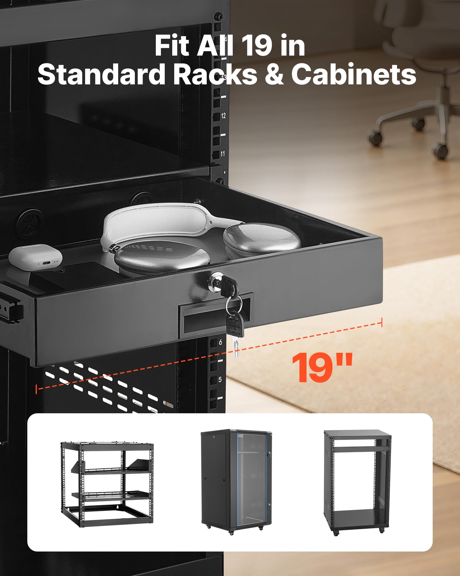 Amazon | VEVOR 2U ラックマウント引き出し 最大耐荷重50ポンド ロック