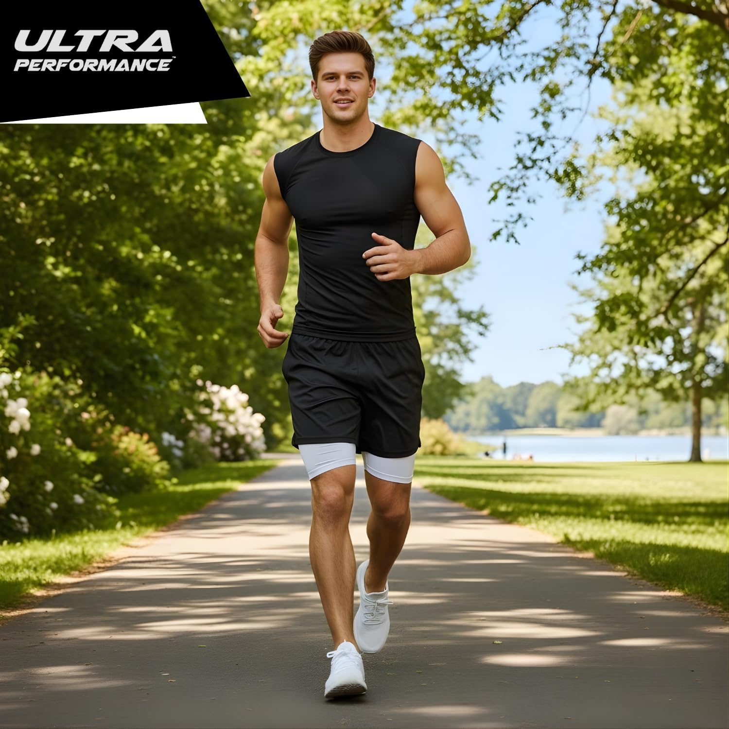 Ultra Performance Mens 2 in 1 Athletic Running Shorts 3 Pk Mens Workout Gym Compression Shorts for Men with Pockets 5" Inseam
