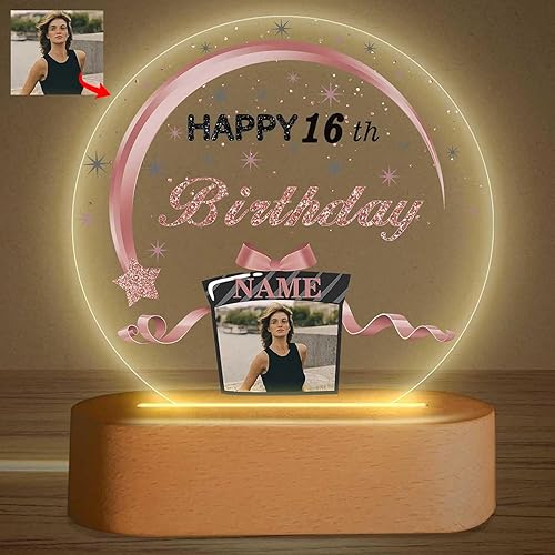 Regalos de cumpleaños personalizados, lámpara de noche LED acrílica, placa de bola de cristal, nombre de foto personalizado, regalos de cumpleaños