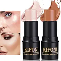 Kit de maquiagem em bastão de contorno creme, bastão iluminador de creme e bastão de bronzeador para bochechas, leve, misturável, suave - iluminador e bronzeador (#04 ouro rosa claro # 07 café)