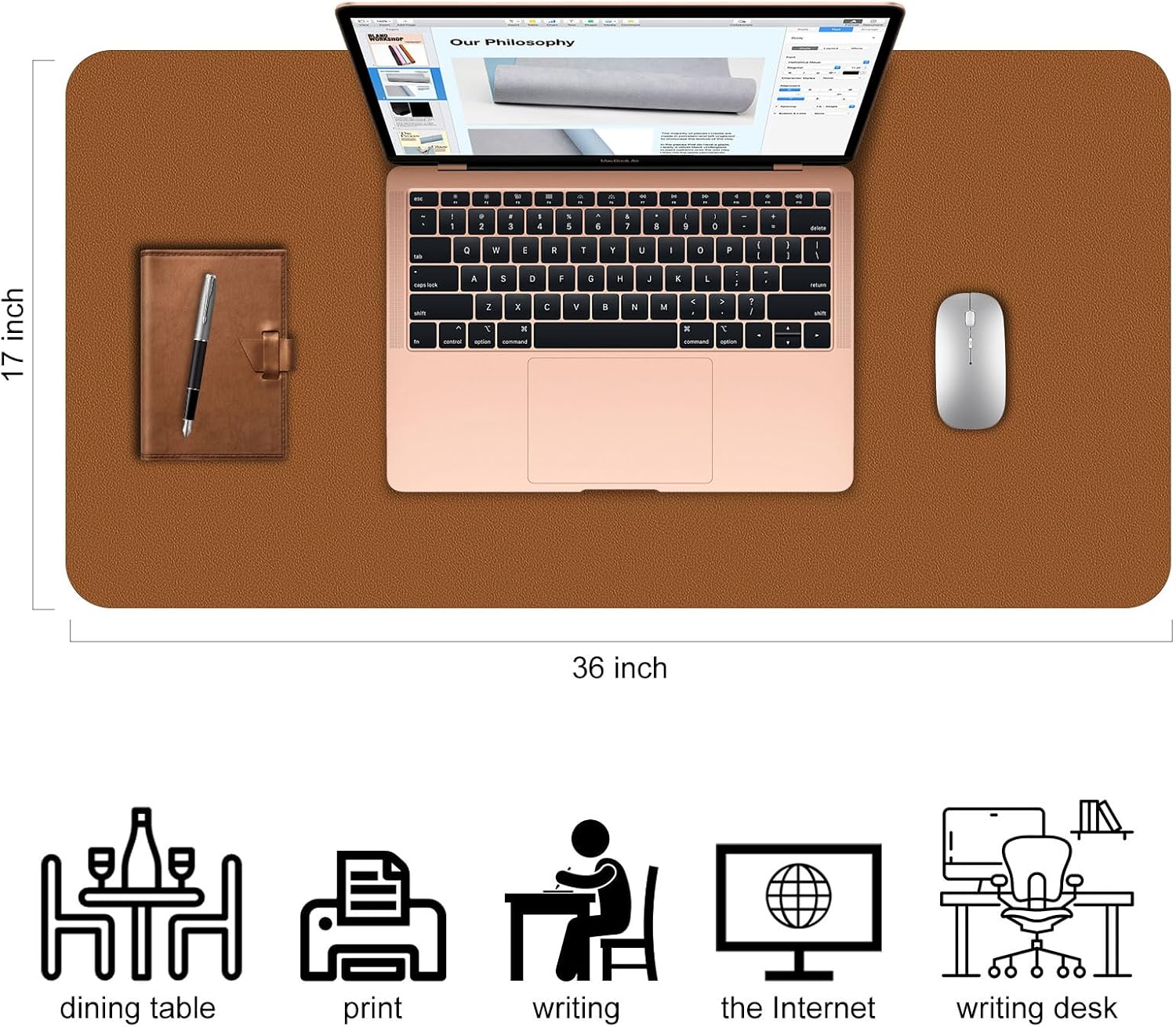 Desk Pad,Large Mouse Pad, Non-Slip PU Leathers Writing Pad,Desktop Protection Pad,Computer Desk Pad, Waterproof Table Mat, Desk Mat for Office and Home Writing (Brown;36"x 17")