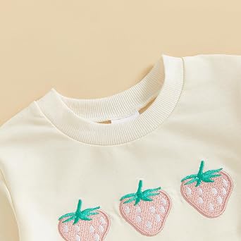 Toddler Baby Girls Fall 2Pcs Outfits Strawberry Print Long Sleeve Jumper Sweatshirt Tops Solid Color Elastic Long Pants Clothes Set