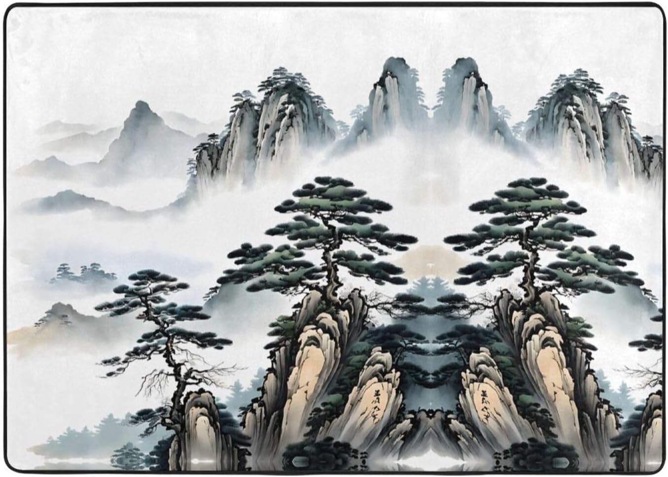 Flannel Non-Slip (Chinese Landscape Painting) Rug Pad 80×50in Soft Washable Protective for Hardwood Floors Bedroom Bathroom Living Room