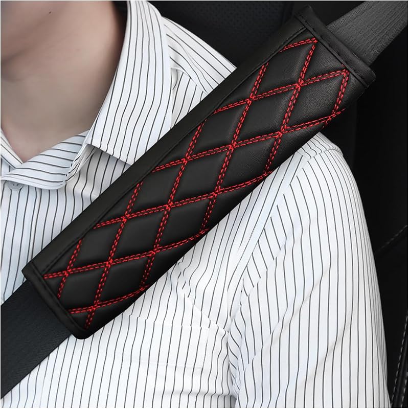 Almofadas para Cinto de Segurança Bittwee em Couro Macio Preto/Vermelho – 2 unidades