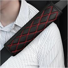 Bittwee 2PCS Car Seat Belt Pads, Breathable Soft Leather, Black/Red