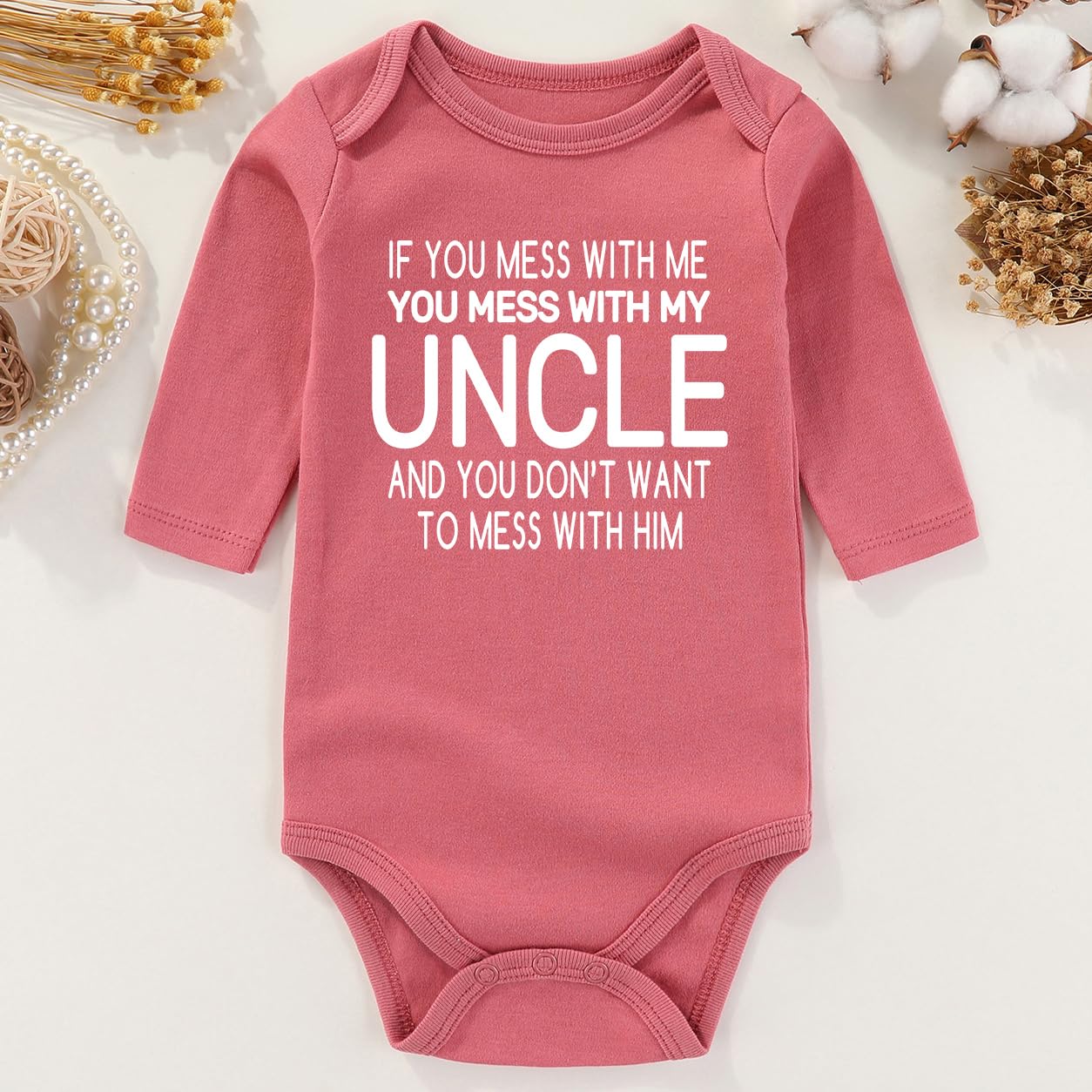 BESDEAR i love my uncle baby clothes Outfits uncles announcement Girl infant Boy Funny Bodysuits MauveLong 3-6 months