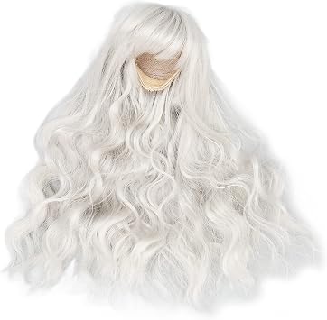 Fayelume Doll Wig, Curly Wigs, Long White Wig, 1/6 Bjd Doll Hair with Bangs for Doll Dress up Silver Gray
