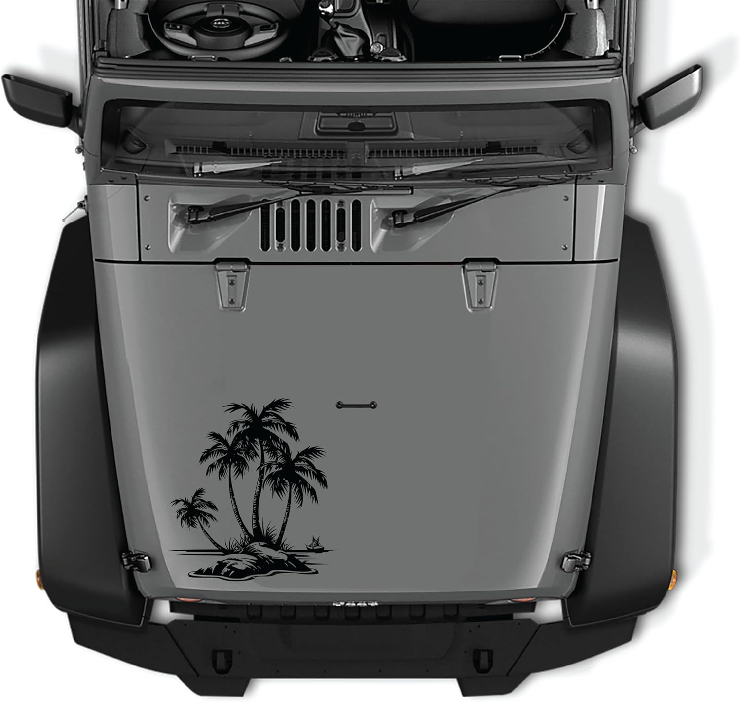 AnyStickerYouWant - Palm Tree Ocean Beach Hawaiian Theme Vinyl Decal Sticker, 22" Tall Waterproof Vinyl Hood Decal - Fits on & Compatible with Jeep Wrangler & Jeep Gladiator (Any Color You Want)