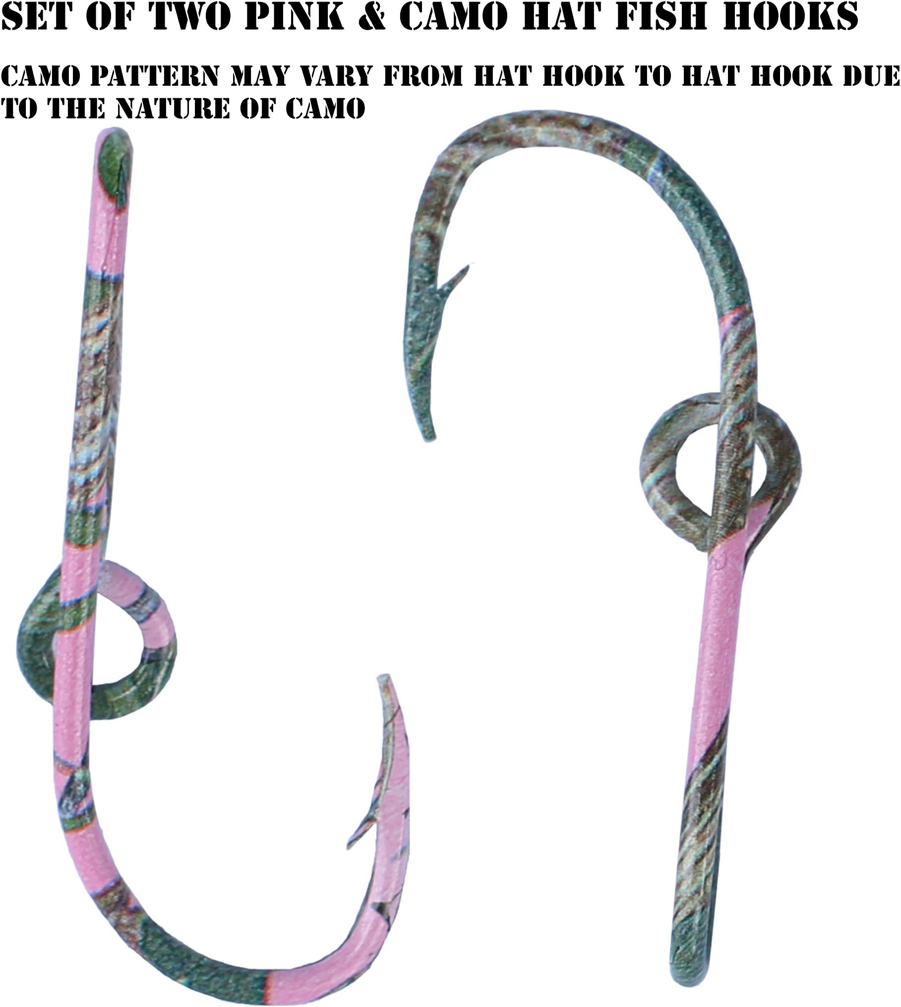Two Eagle Claw Pink & Camo Hat Pin Fish Hook for Hat Pink & Camo Fish Hook Money/Tie Clip - Set of Two Hooks