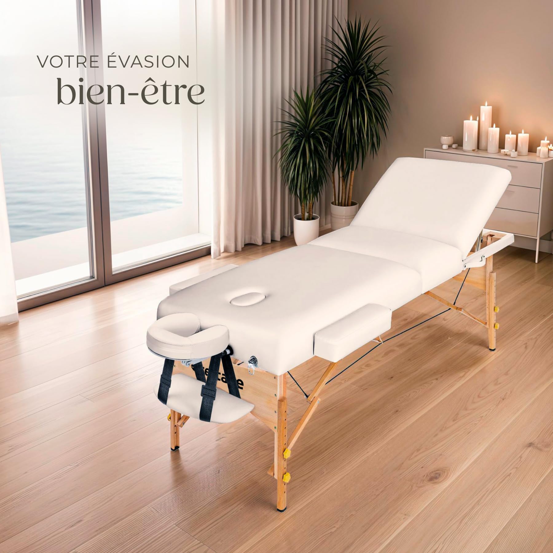tectake® Table de Massage Pliante Professionnelle 3 Zones Épaisseur de 13 cm Massage et Relaxation Bois Table Esthetique Professionnel Lit de Massage Portable Housse de Transport - Beige