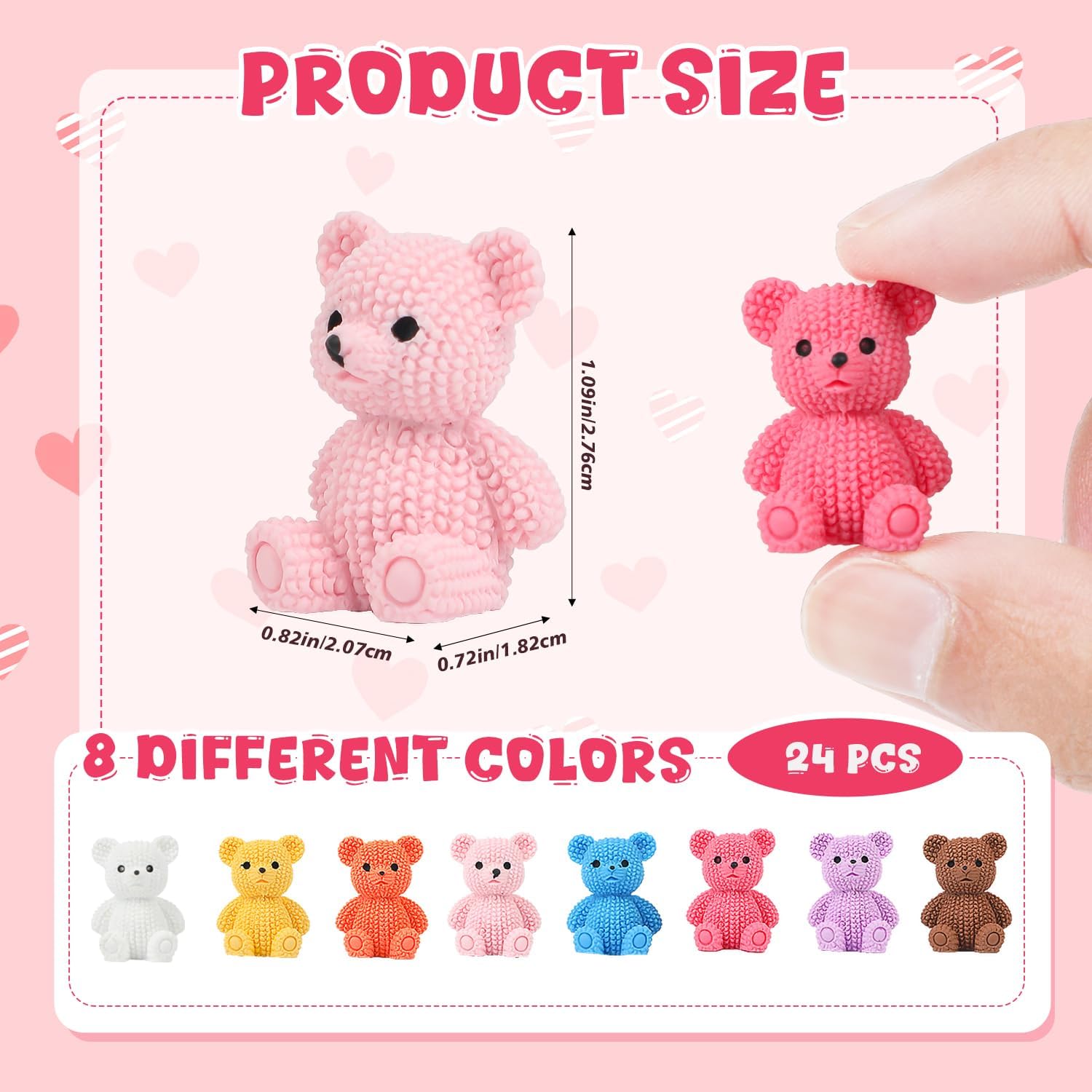 VEYLIN 24Pcs Mini Resin Bears, 8 Colors Small Teddy Bear Figurine Bulk Tiny Animals to Hide Fairy Garden DIY Craft Accessories Desktop Decor - Image 2