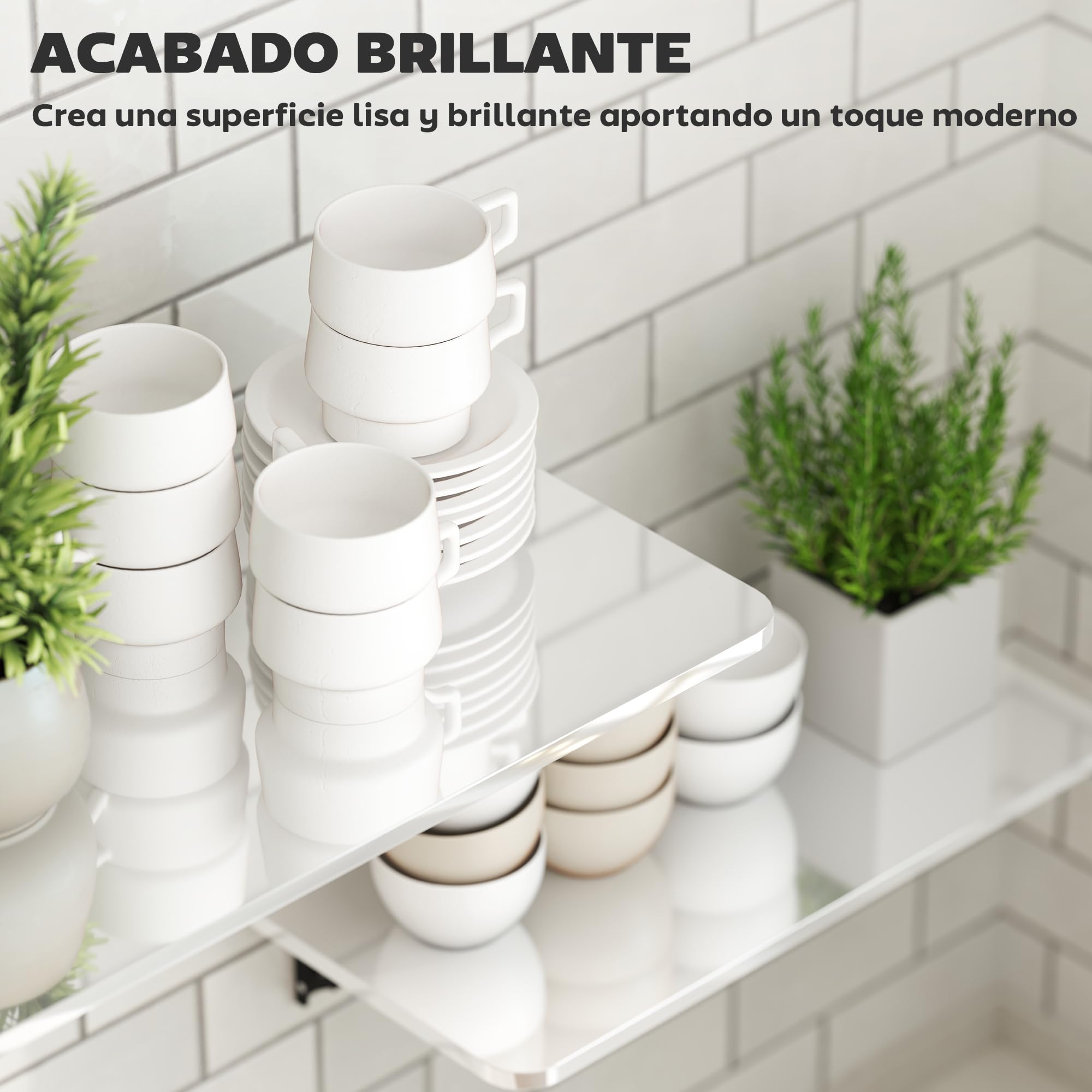 HOMCOM Juego de 2 Mesas Plegables de Pared Blanco Brillo