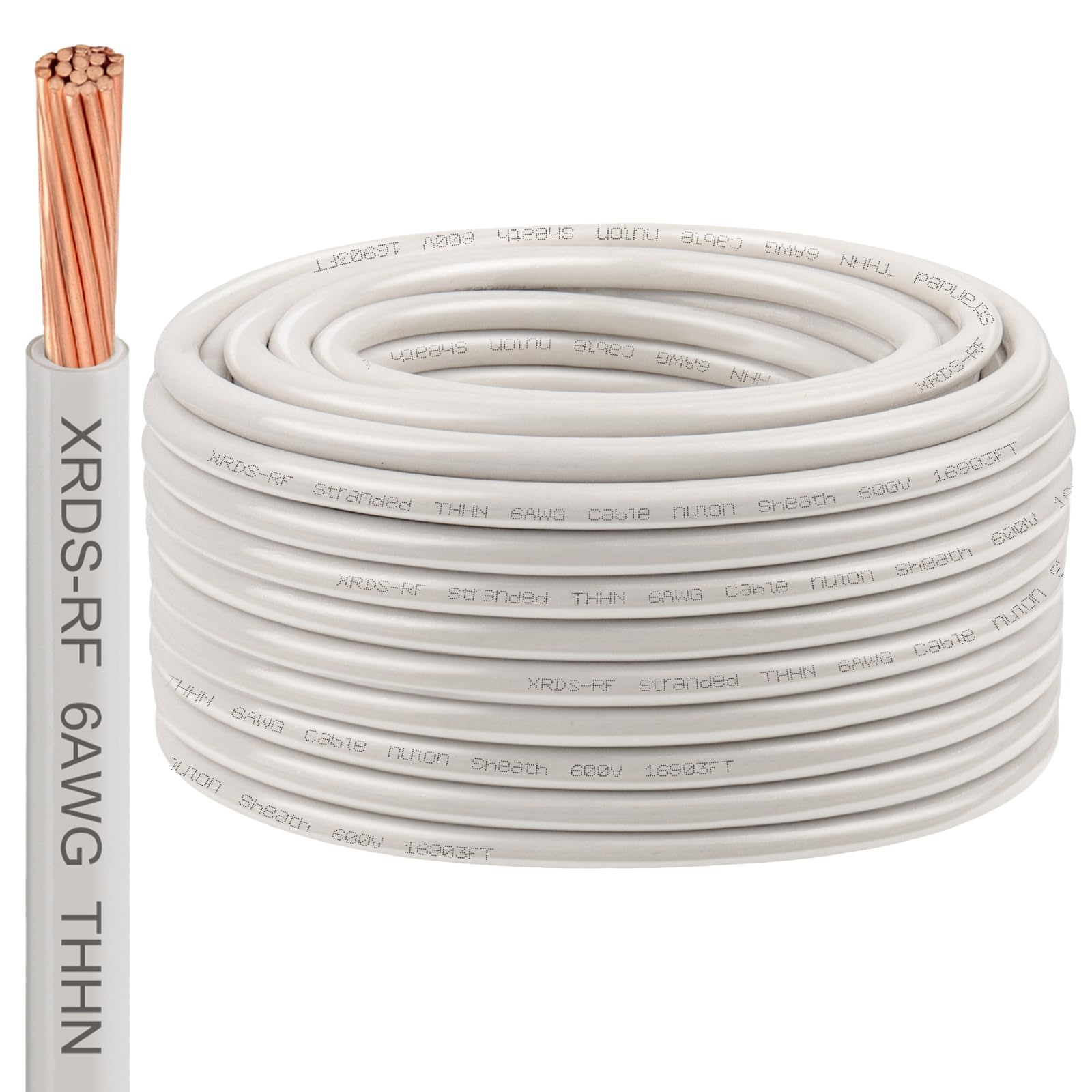 6AWG THHN Electrical Wire 100FT – Stranded Bare Copper Conductor with PVC and Nylon Insulation, Heat and Oil Resistant Cable for Indoor & Outdoor