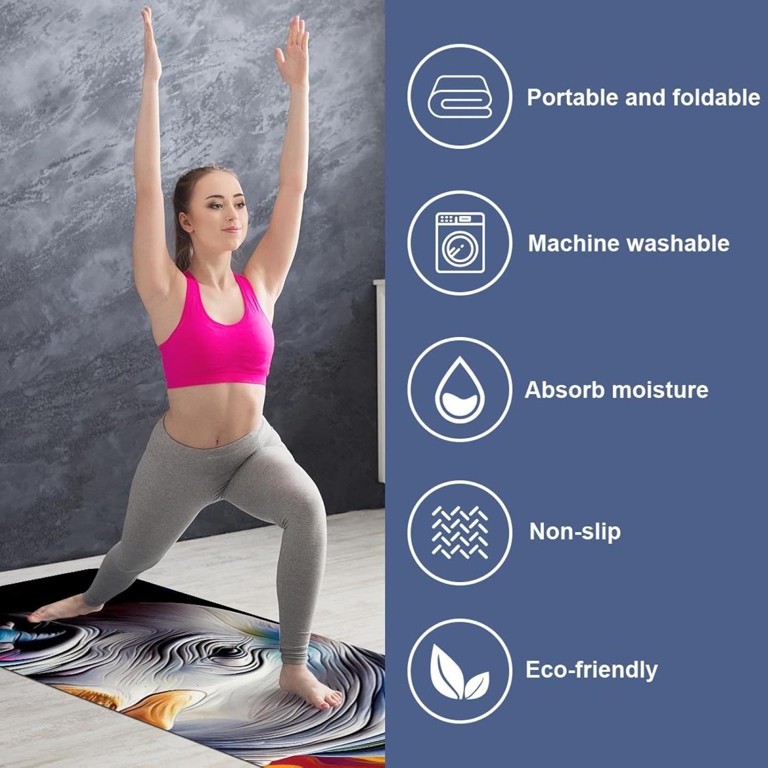 Yoga Towel, Rhino Animal Print Non Slip Sweat Absorbent Hot Yoga Mat Towel for Hot Yoga, Pilates and Fitness - 72.8" x 26.8"