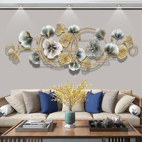 Miniatura 5 de Decoración de pared de arte de metal, hoja de ginkgo 3D, decoración artística de pared de 64.6 x 26.4 pulgadas, decoración de pared de metal grande