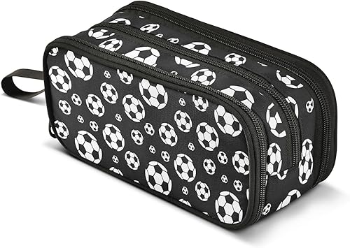 Estuche para lápices de fútbol y fútbol, estuche grande para lápices para niños y niñas, compartimentos con cremallera, gran capacidad, papelería,
