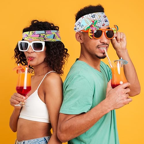 Miniatura 4 de 4 pañuelos para la cabeza con estampado retro de los años 80, bandana de neón para yoga, deportes, fiestas, accesorios para el cabello para mujeres