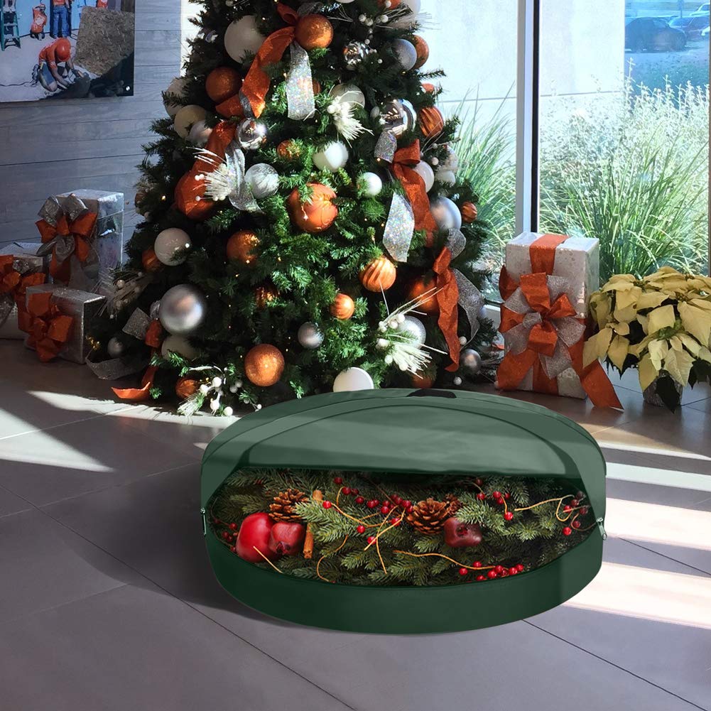 Takefuns Christmas Wreath Storage Bag, 36 Inches Round Holiday Container Tote Bag with Zippered Closure and Handles, Oxford Cloth, Holiday Storage Bag