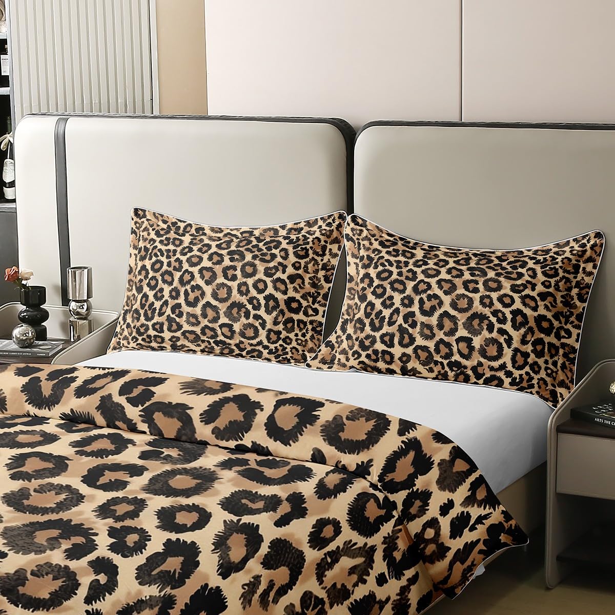 Loussiesd Leopard 100% Baumwolle Bettwäsche Set 135x200cm Gepard Bettbezug Tier Druck Safari Betten Tier Pelz für Kinder Jungen Mädchen Braun Bettwäsche-Set Atmungsaktiv Weich