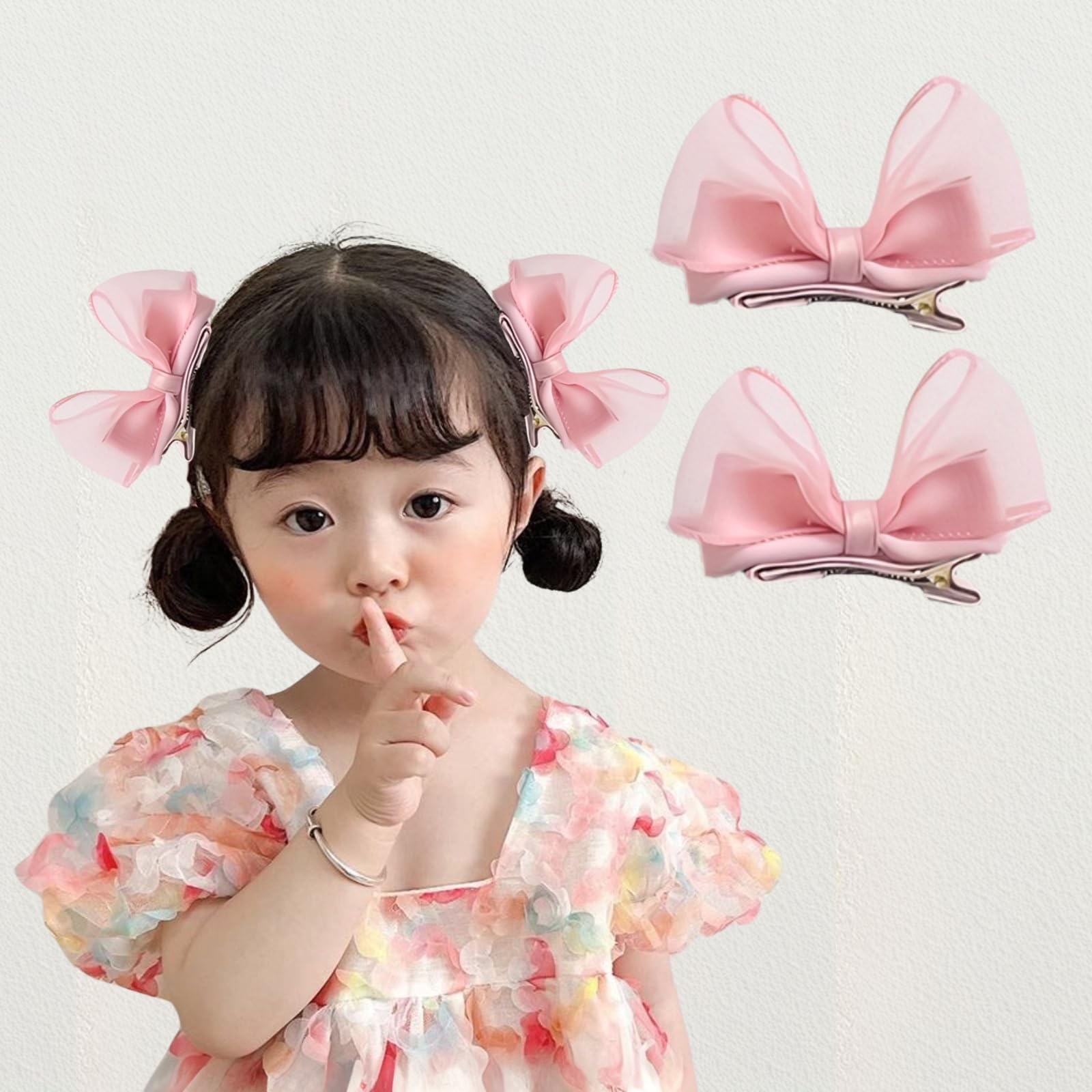 Rannyrena Sweet Lace Hair Bows Alligator Clips Cute Satin Bow Hair Barrettes Clips Wedding Birthday Hair Accessories for Baby Girls Infants Toddlers Kids (Pink)