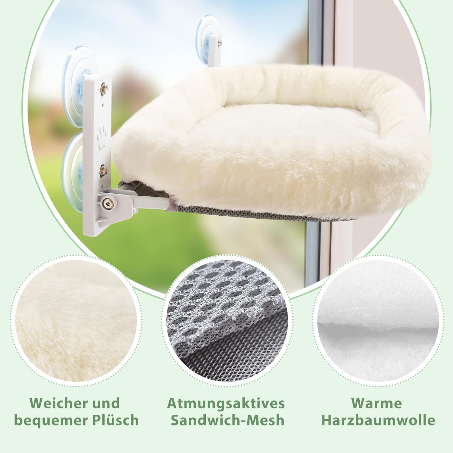 Hamac pour chats, pliable et doux et confortable (blanc, 52 cm), idéal comme lit pour chat ou rebord de fenêtre, hiver, jusqu'à 25 kg