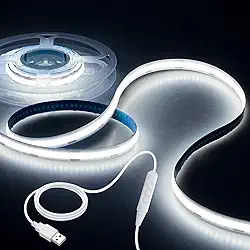 Aclorol Fita de luz LED 1M 5V COB branca 6000K regulável alimentado por USB TV retroiluminação LED 9,5 m 320 Leds fita de LED flexível ultra brilhante para impressora 3D cozinha sob armário decoração