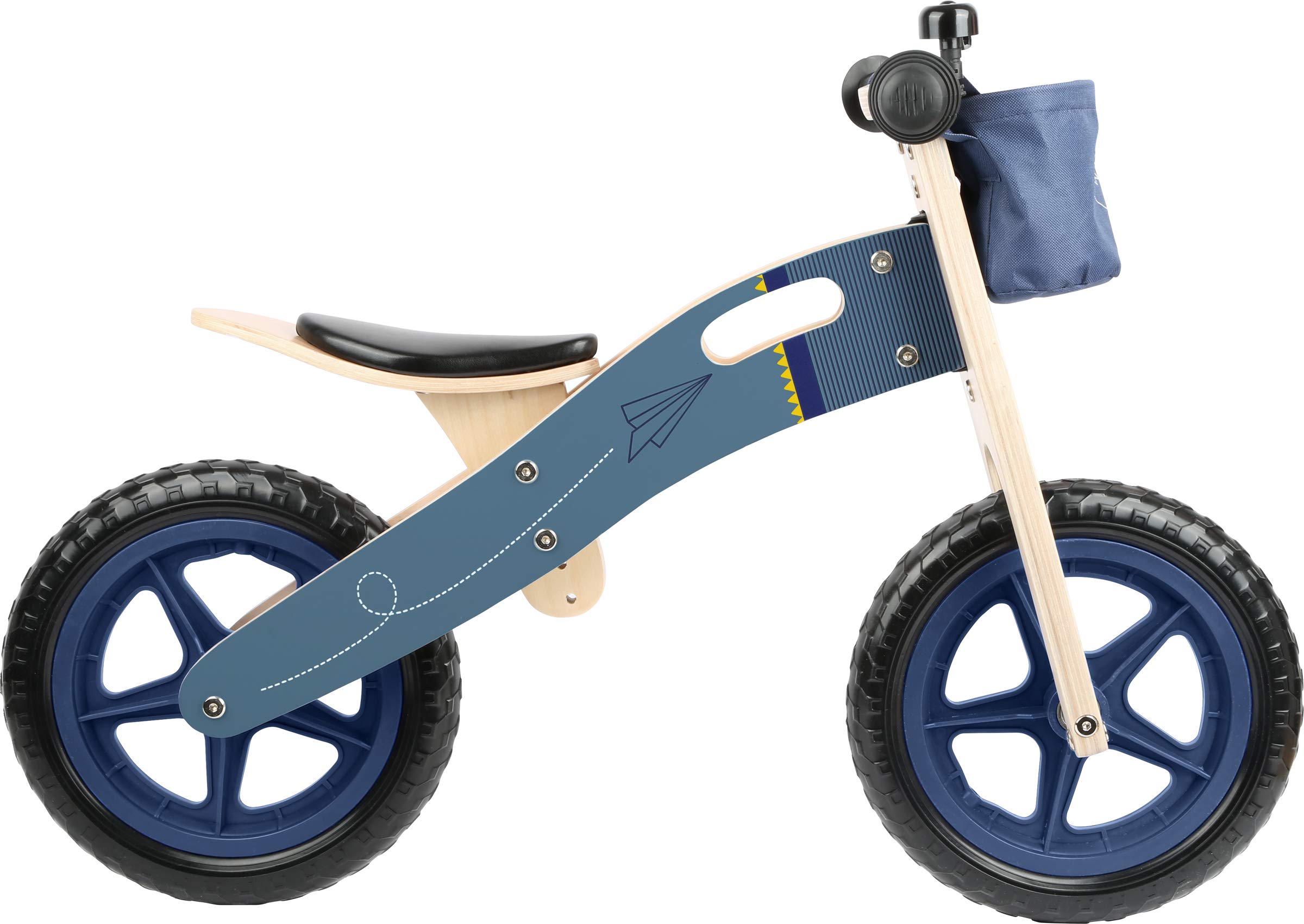 Small foot 11614 Draisienne Avion Bleu en Bois, au Design Moderne, avec siège réglable et pneus caoutchoutés